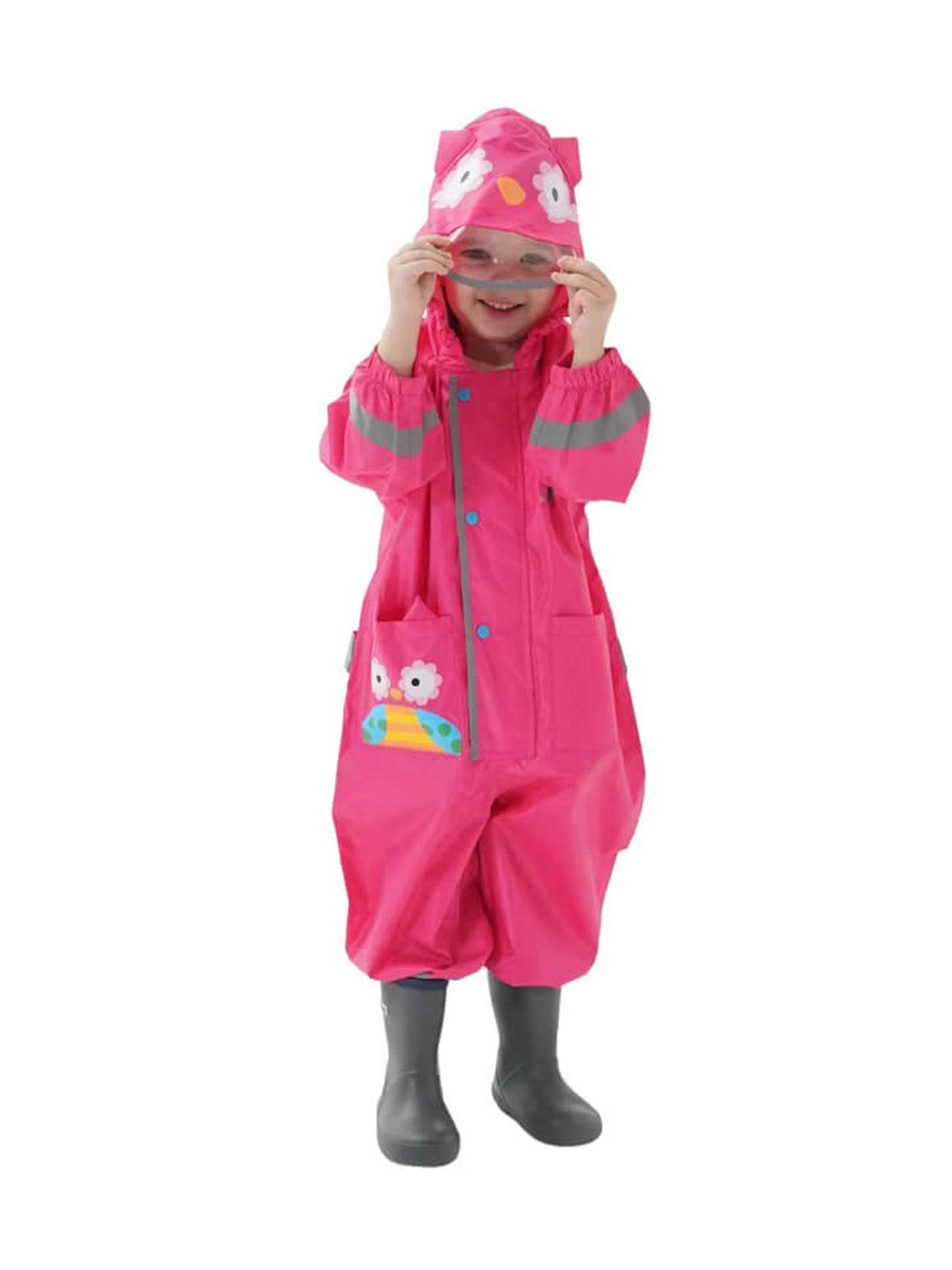 raincoat for kids - fuchsia pink cute owl theme