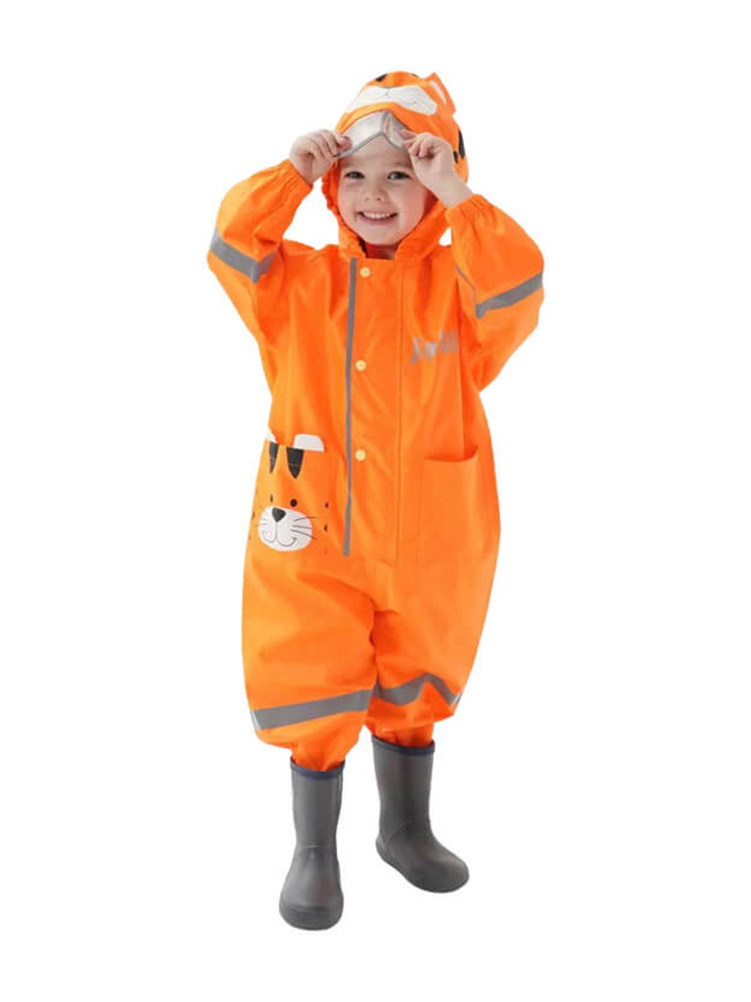 raincoat for kids bright orange roaring tiger theme