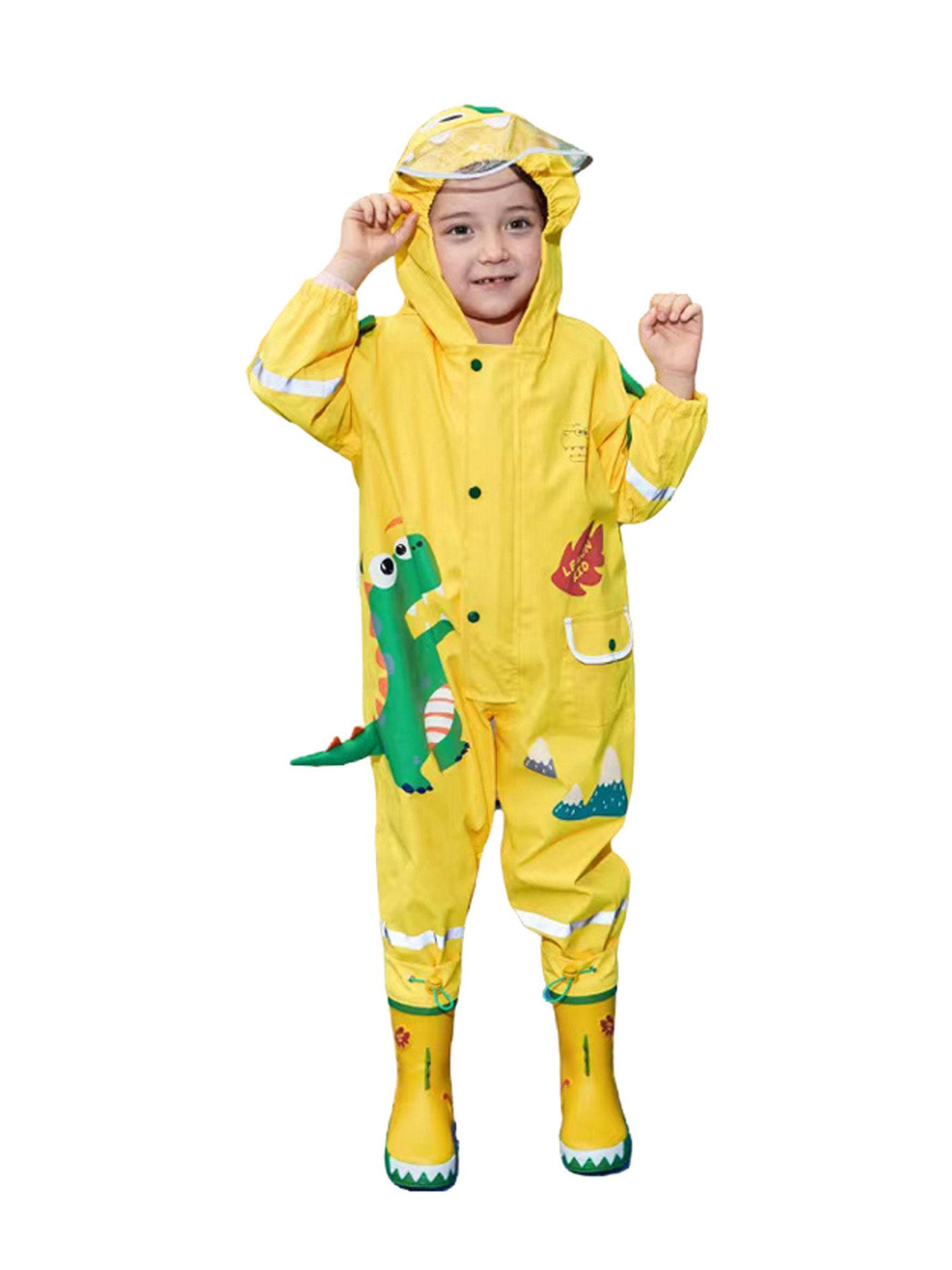 raincoat for kids bright yellow 3d dino theme