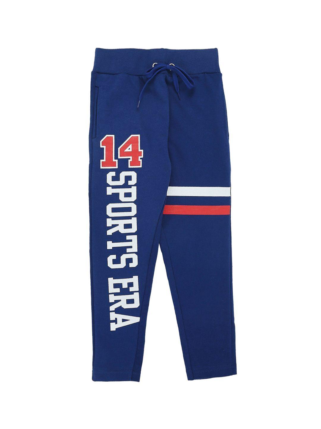 raine and jaine boys blue & red typography printed track pants