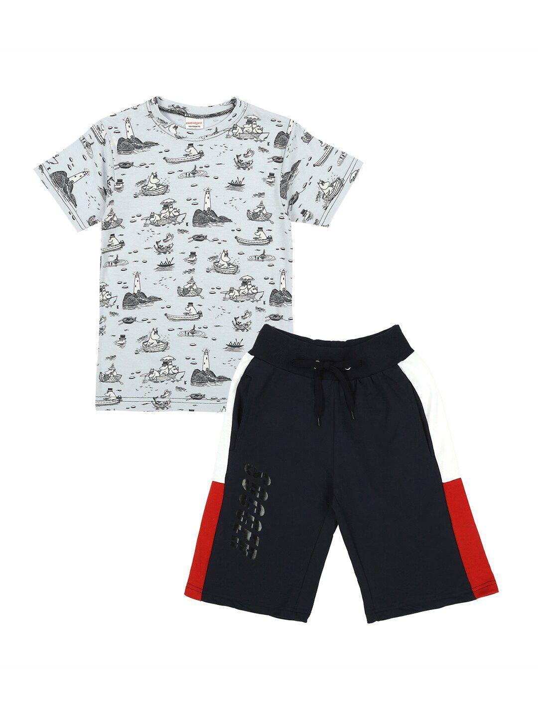 raine and jaine boys printed pure cotton short sleeves t-shirt with shorts clothing set