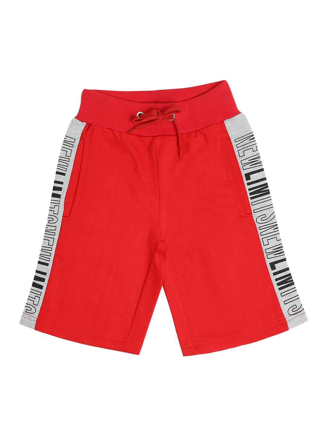 raine and jaine boys red regular fit printed cotton shorts