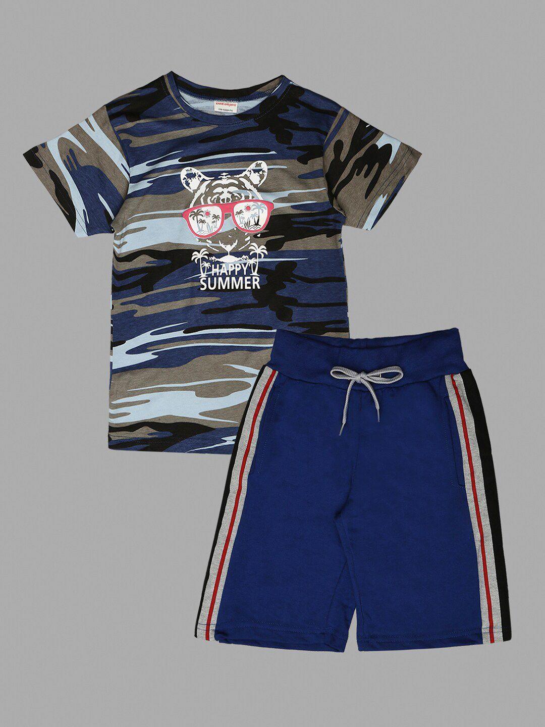 raine and jaine boys blue & white printed top with shorts