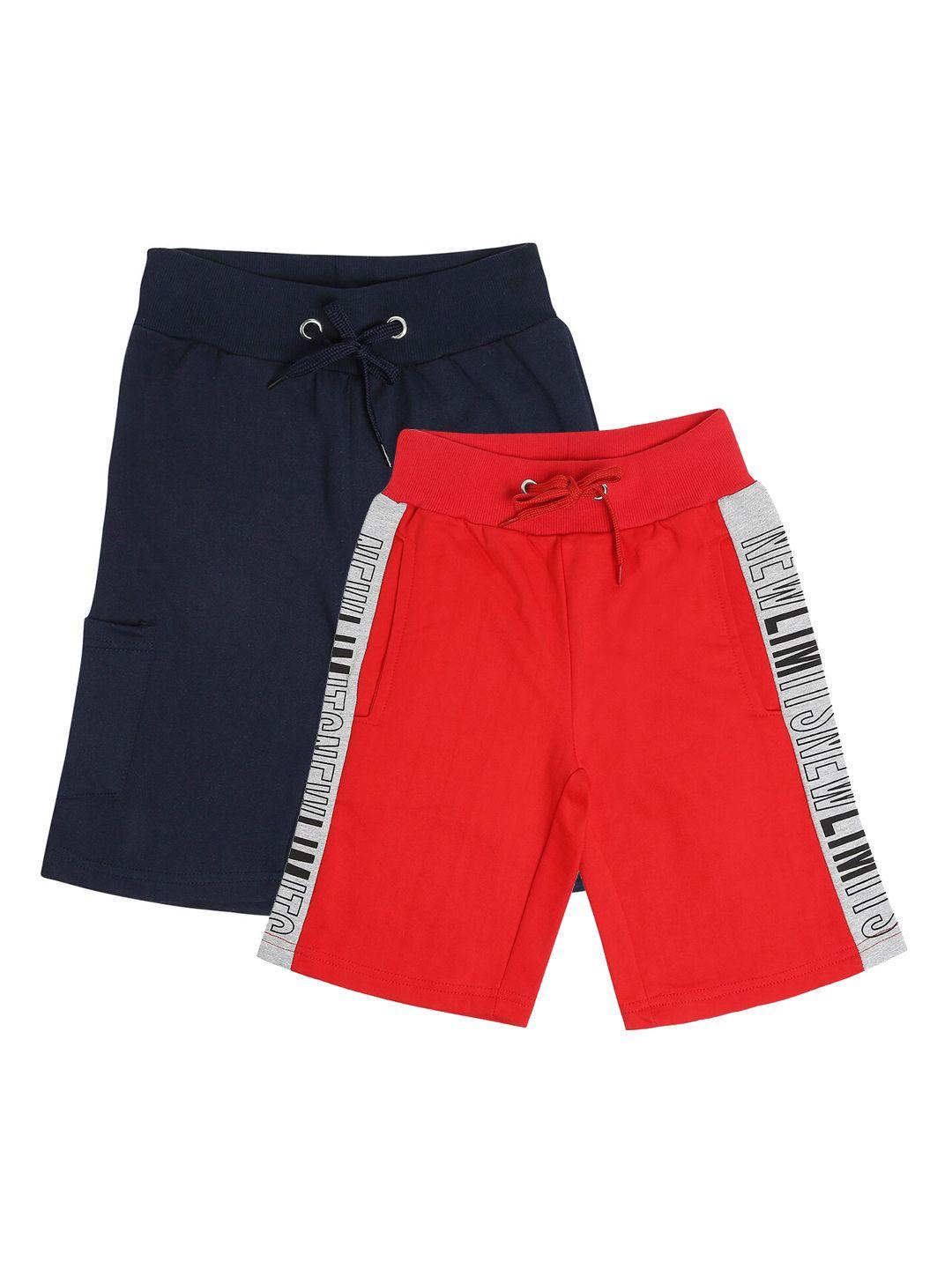 raine and jaine boys navy blue & red pack of 2 printed cotton shorts