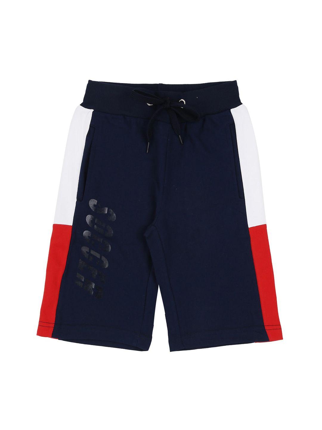 raine and jaine boys navy blue colourblocked regular fit regular shorts