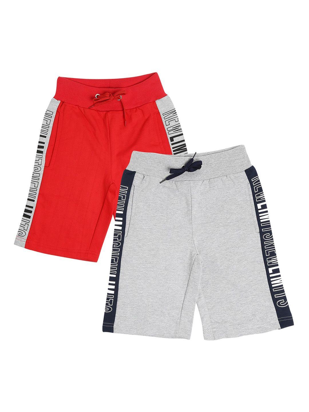raine and jaine boys red & grey pack of 2 colourblocked cotton shorts