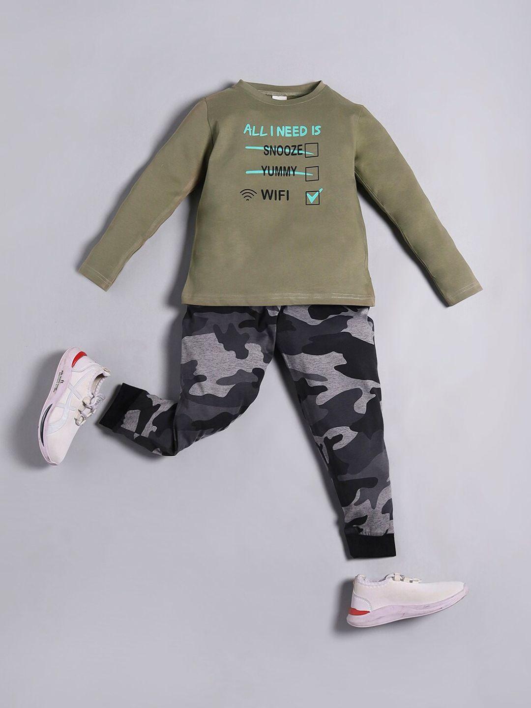 raine and jaine boys typography printed pure cotton t-shirt with trousers