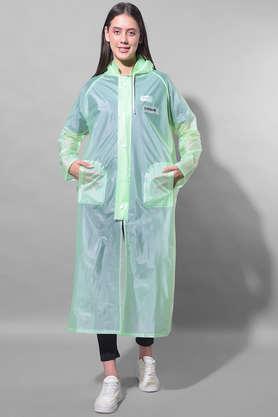 rainguard unisex pvc full sleeve solid long raincoat with adjustable hood and pocket - light green