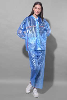 rainguard unisex pvc full sleeve striped raincoat set with adjustable hood and pocket - blue