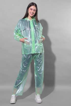 rainguard unisex pvc full sleeve striped raincoat set with adjustable hood and pocket - green