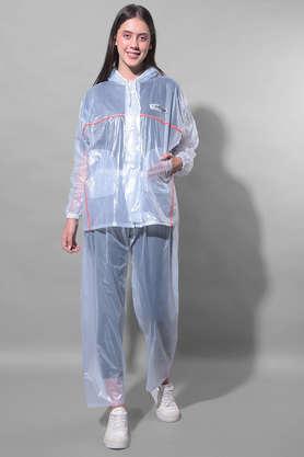 rainguard unisex pvc full sleeve striped raincoat set with adjustable hood and pocket - off white