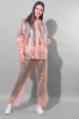 rainguard unisex pvc full sleeve striped raincoat set with adjustable hood and pocket - orange