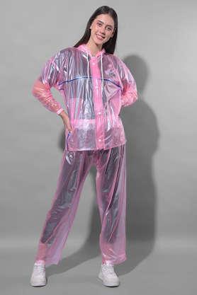 rainguard unisex pvc full sleeve striped raincoat set with adjustable hood and pocket - pink