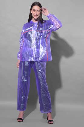 rainguard unisex pvc full sleeve striped raincoat set with adjustable hood and pocket - purple