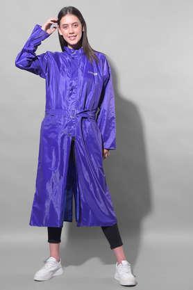 rainguard women's pvc full sleeve solid long raincoat set with adjustable hood and pocket - violet