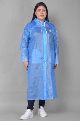rainguard women's pvc full sleeve solid long raincoat with adjustable hood and pocket - blue