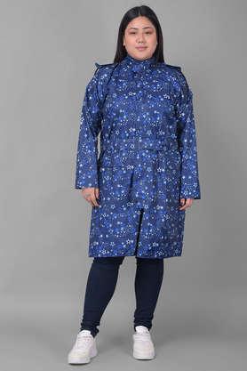 rainguard women's pvc full sleeve solid long raincoat with adjustable hood and pocket - blue