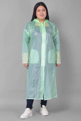 rainguard women's pvc full sleeve solid long raincoat with adjustable hood and pocket - green