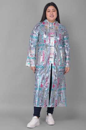 rainguard women's pvc full sleeve solid long raincoat with adjustable hood and pocket - multi