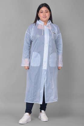 rainguard women's pvc full sleeve solid long raincoat with adjustable hood and pocket - off white