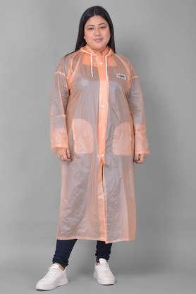 rainguard women's pvc full sleeve solid long raincoat with adjustable hood and pocket - peach