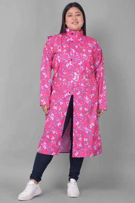 rainguard women's pvc full sleeve solid long raincoat with adjustable hood and pocket - pink