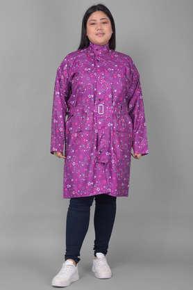 rainguard women's pvc full sleeve solid long raincoat with adjustable hood and pocket - purple