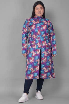 rainguard women's pvc full sleeve solid long raincoat with adjustable hood and pocket - purple