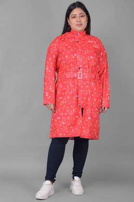 rainguard women's pvc full sleeve solid long raincoat with adjustable hood and pocket - red