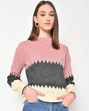 raised neck fairisle sweater