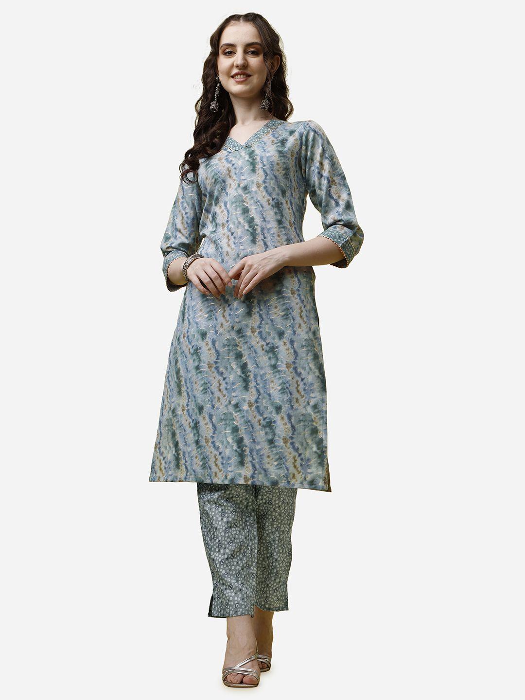 raisin abstract printed regular pure cotton kurta with trousers