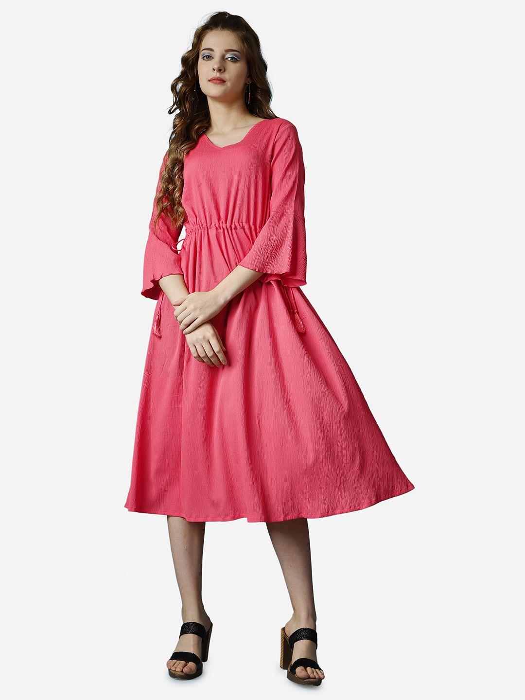 raisin bell sleeves gathered fit & flare dress