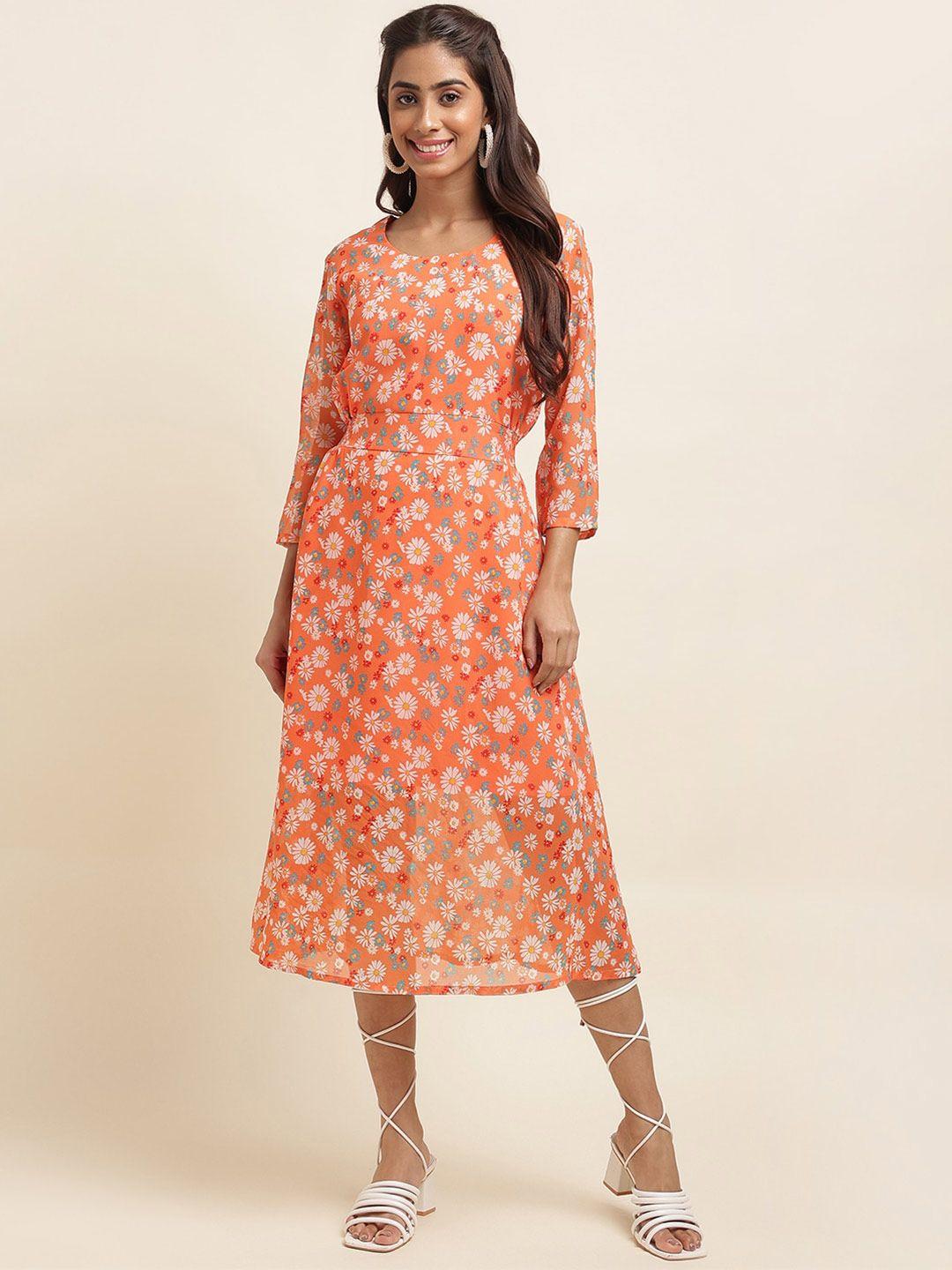 raisin floral printed georgette a-line midi dress