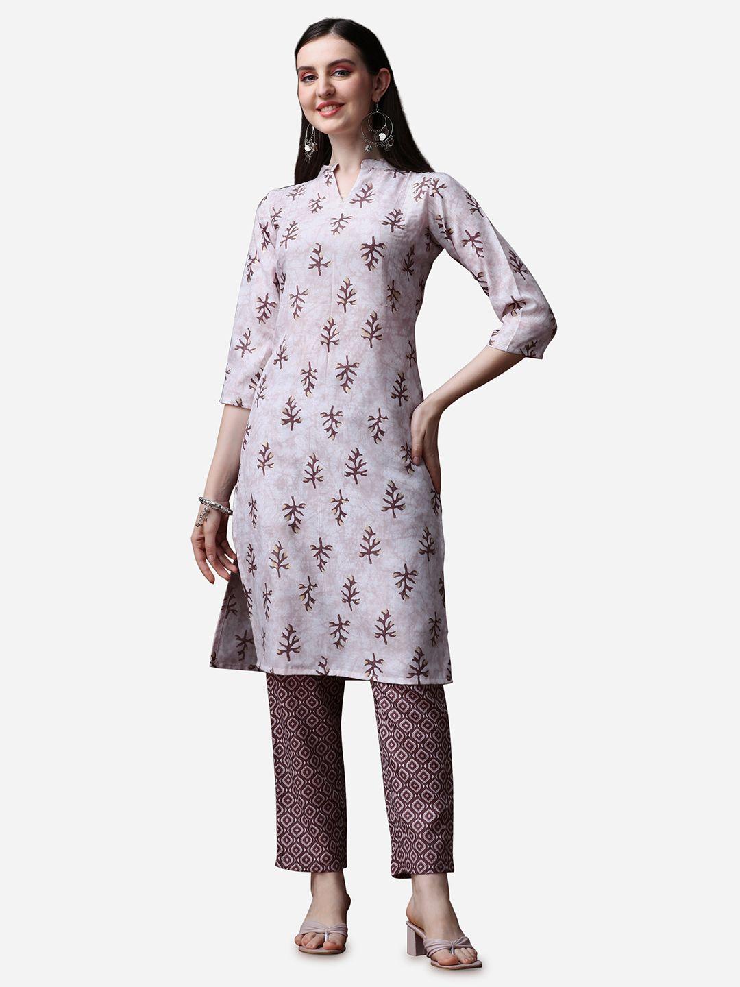 raisin floral printed pure cotton kurta with trousers