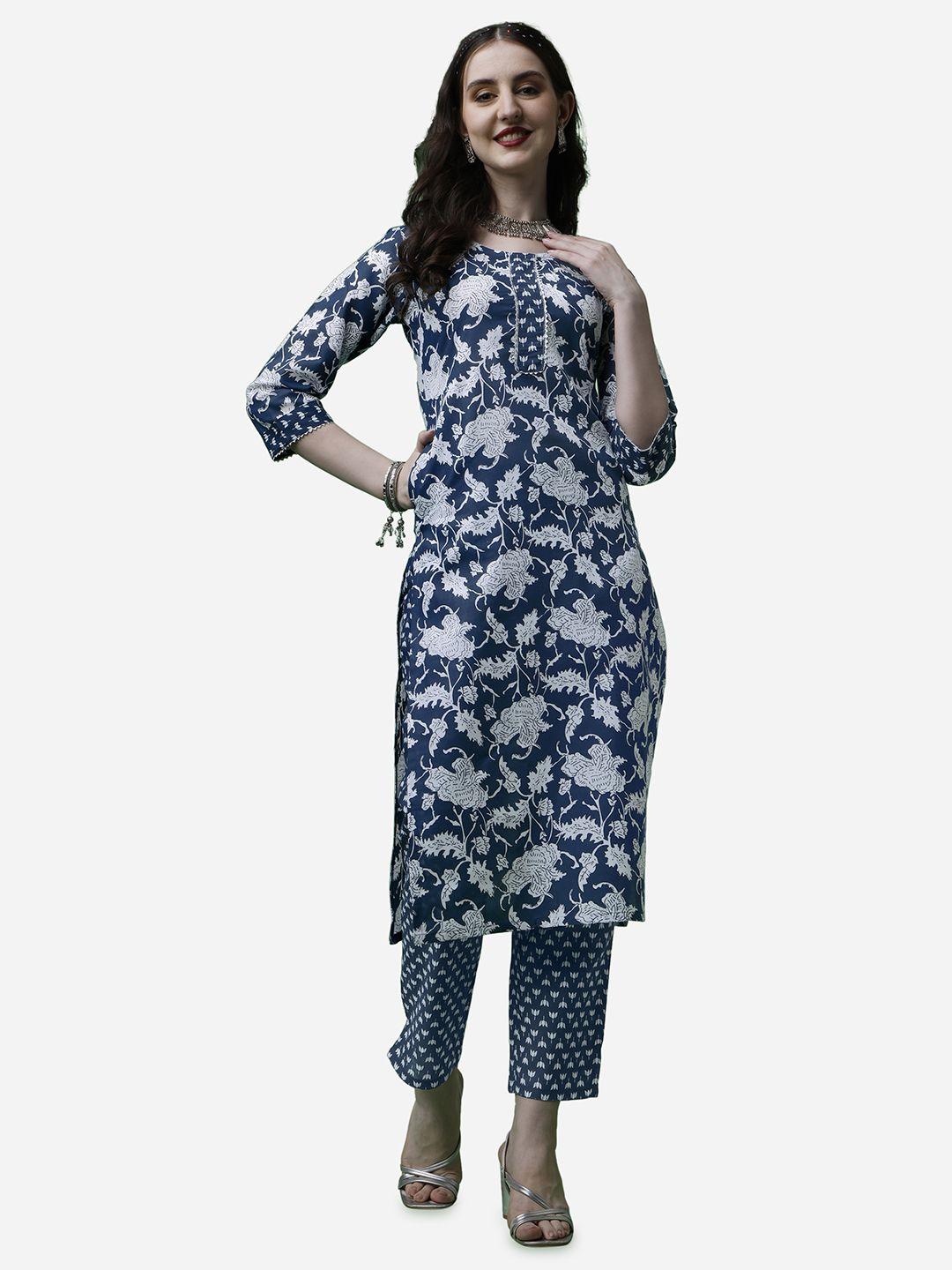 raisin floral printed pure cotton straight kurta with trousers
