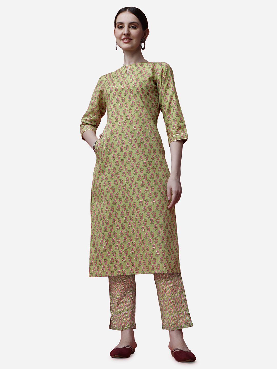 raisin floral printed pure cotton straight kurta with trousers