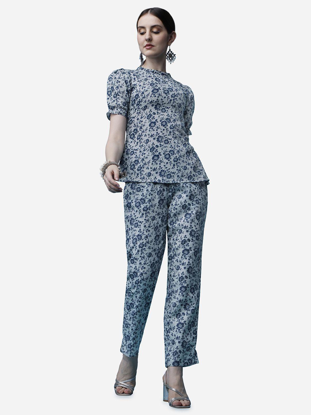 raisin floral printed pure cotton top with trousers