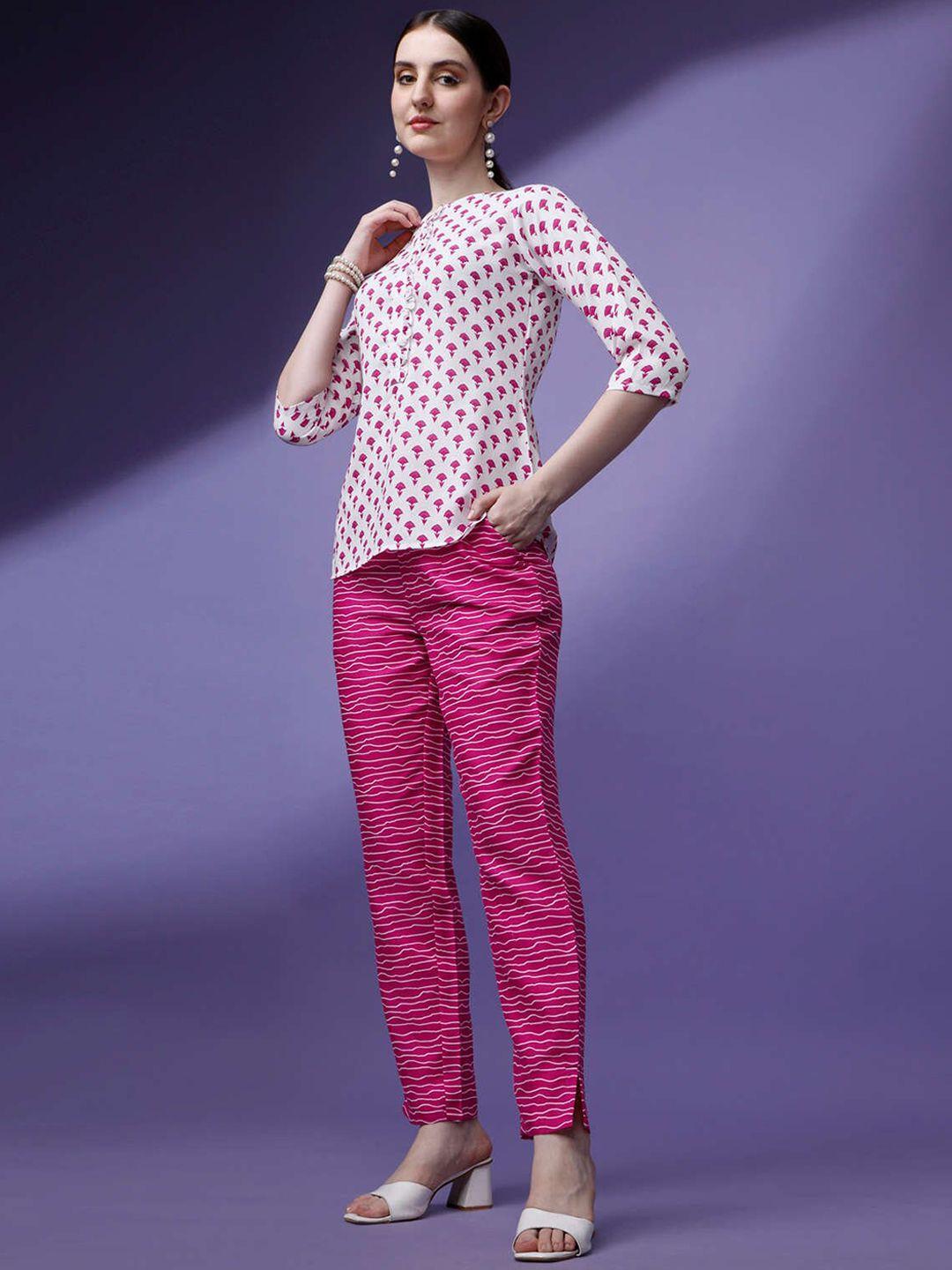 raisin printed boat neck pure cotton top with trousers