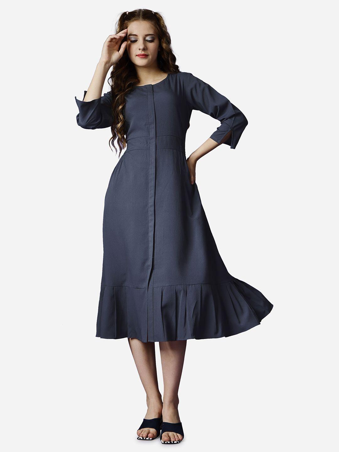 raisin round neck fit & flare midi dress