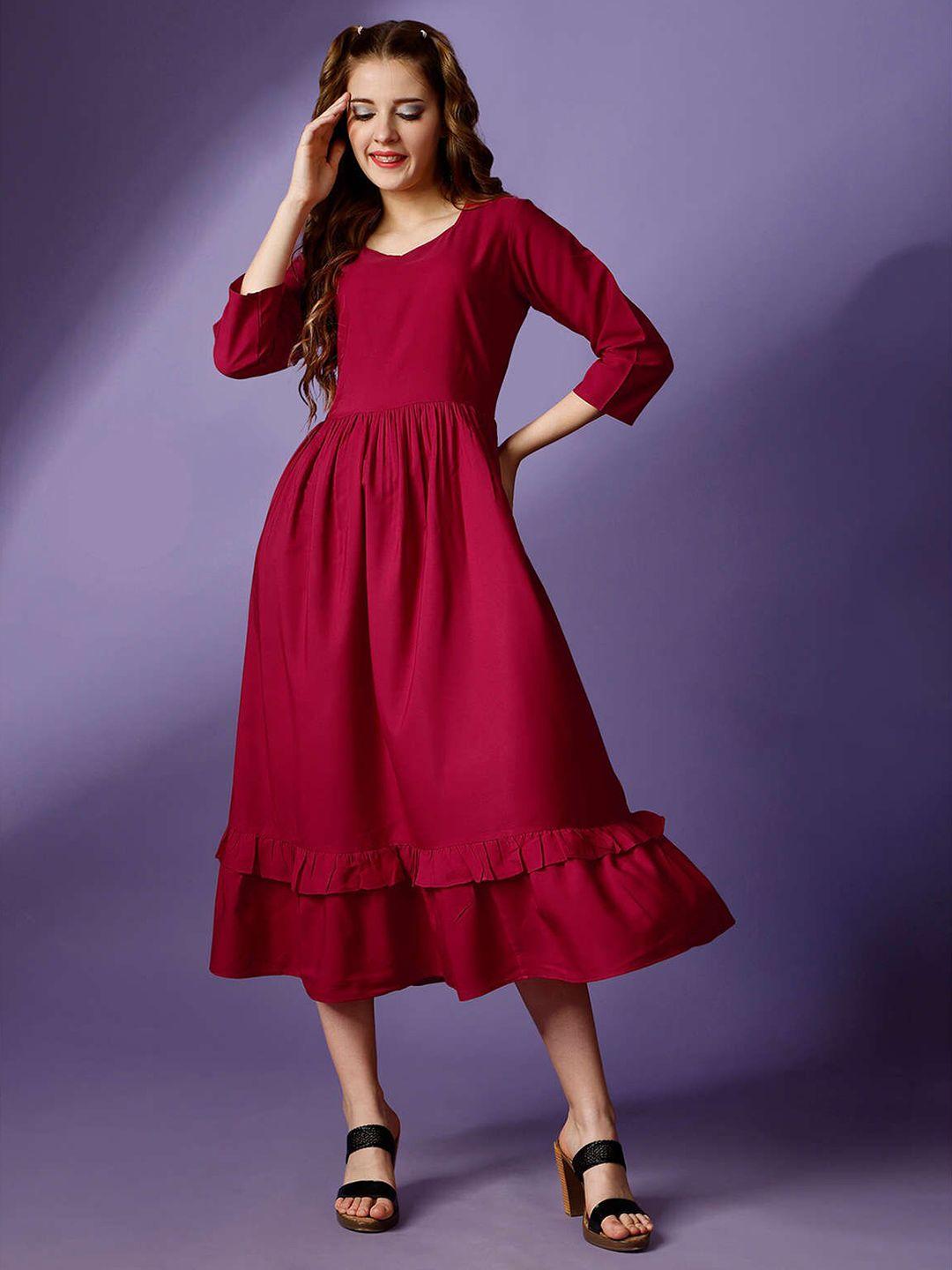 raisin ruffles crepe fit & flare midi dress