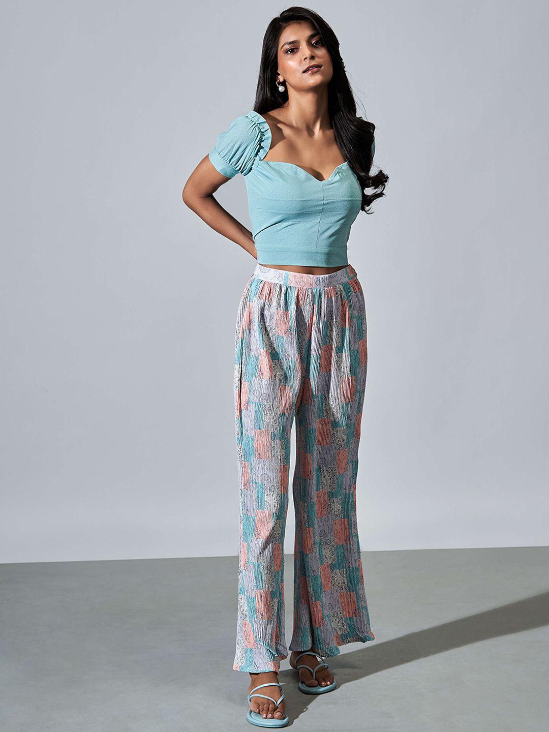 raisin sweetheart-neck top with palazzos