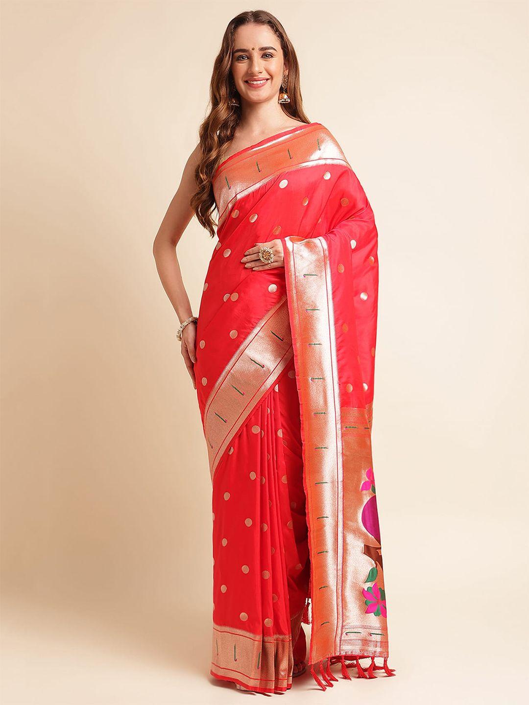 raj dharma silk floral woven design zari silk blend paithani saree