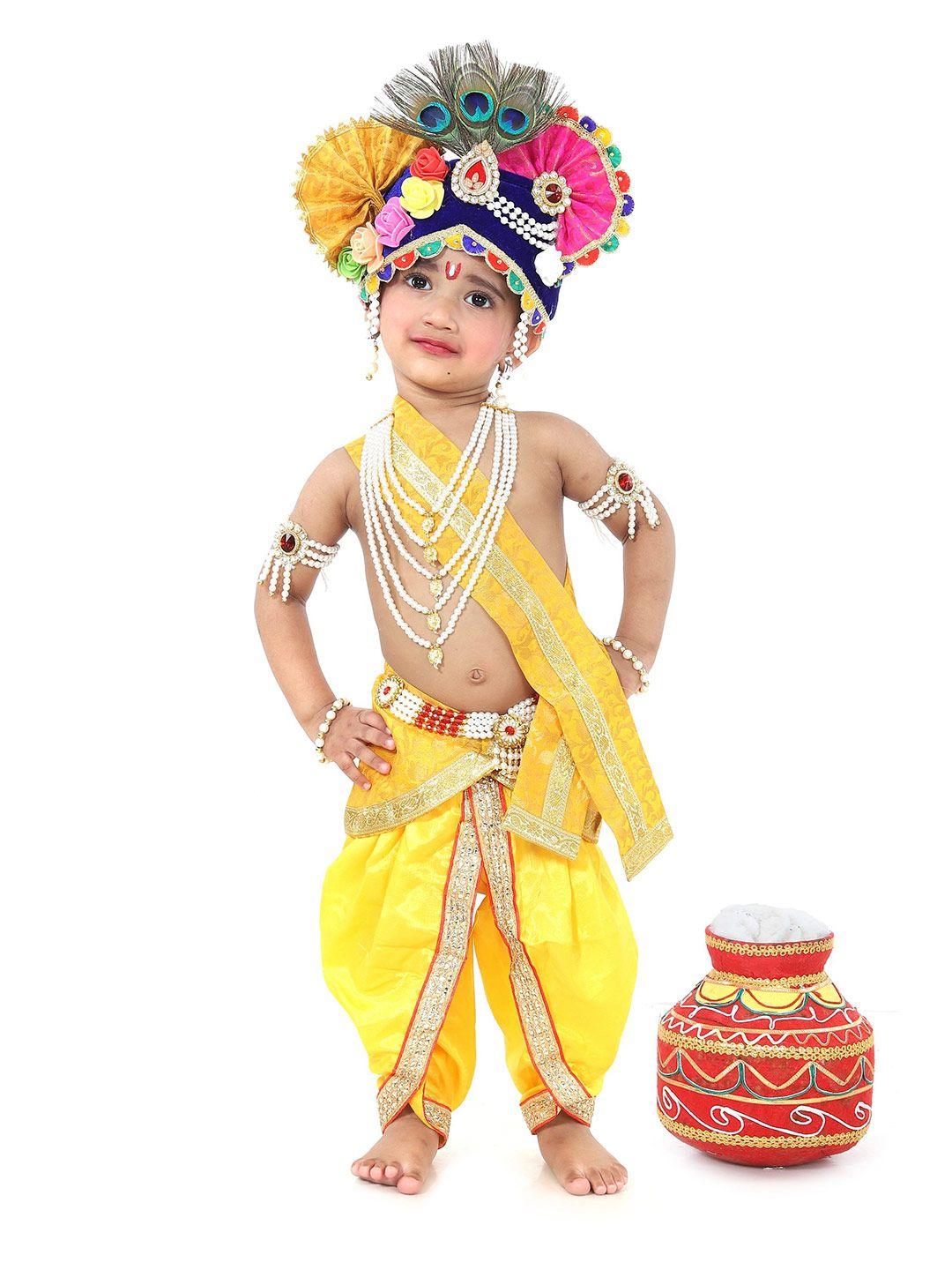 raj fancy dresses unisex kids gold-toned & red top with dhoti pants