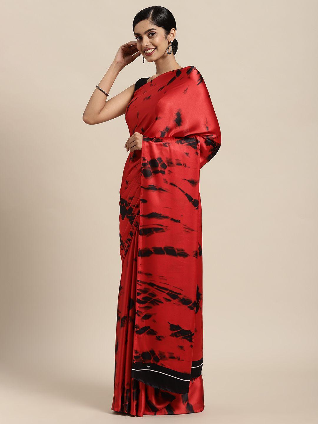 rajesh silk mills red & black printed saree
