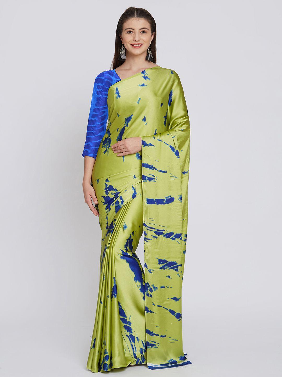 rajesh silk mills lime green & blue pure crepe printed saree
