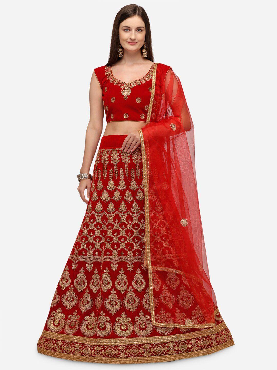 rajesh silk mills red embroidered semi-stitched lehenga & unstitched blouse with dupatta