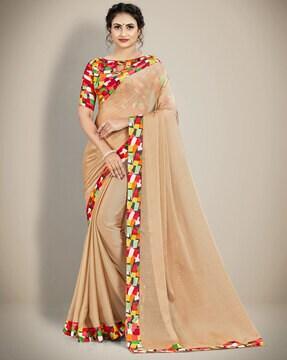 rajeshree beige sahi chiffon saree with blouse