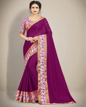 rajeshree purple black rangoli saree with blouse