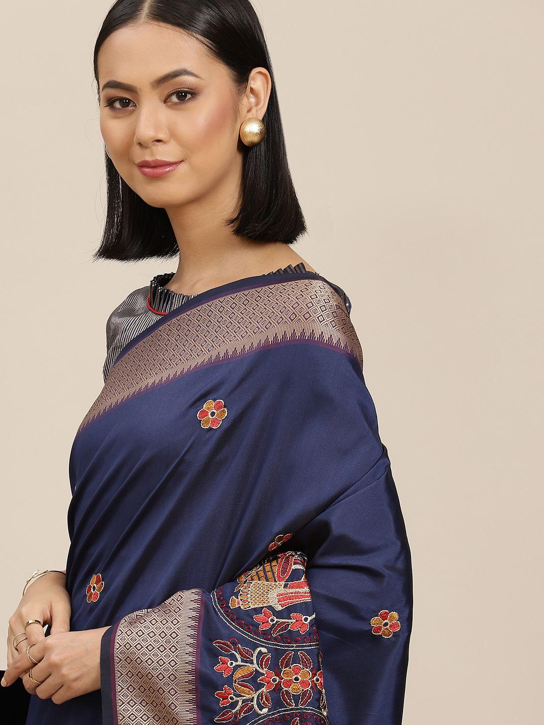 rajgranth blue ethnic motifs zari silk cotton saree