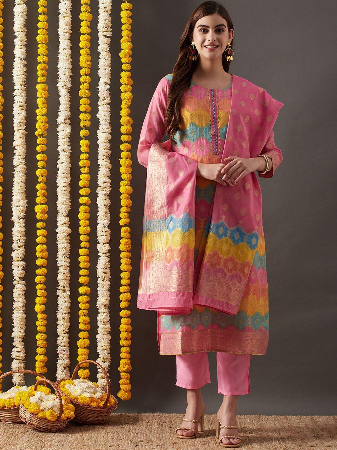 rajgranth ethnic motifs chanderi cotton kurta with trousers & dupatta